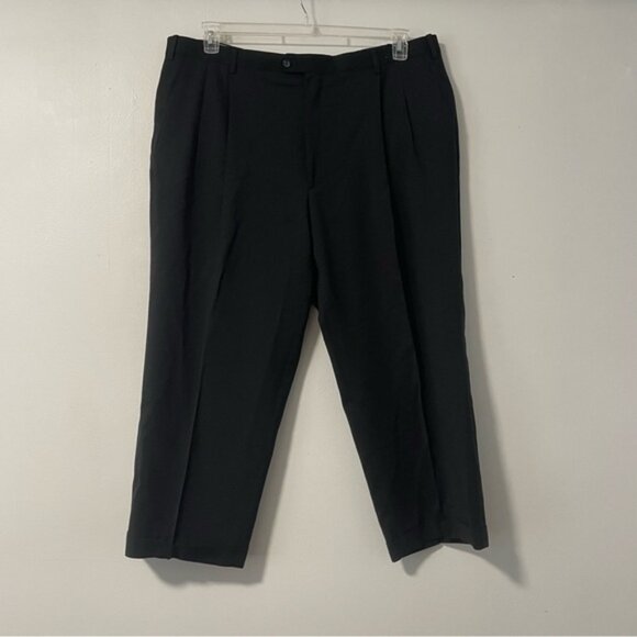 Pronto Uomo men’s navy blue pleated cuffed 100% wool dress pants size 44 x 26.5 - Picture 1 of 5